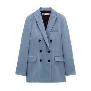 Zara Light Blue Suit Set Blazer & Wide Leg Trousers Size S